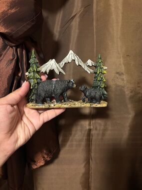 Hobby Lobby Black Bear Family Figurine with Green Trees and White Mountains